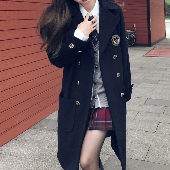 ダブルブレストロングウールコート◆コート 学生服 S、M、L、XL