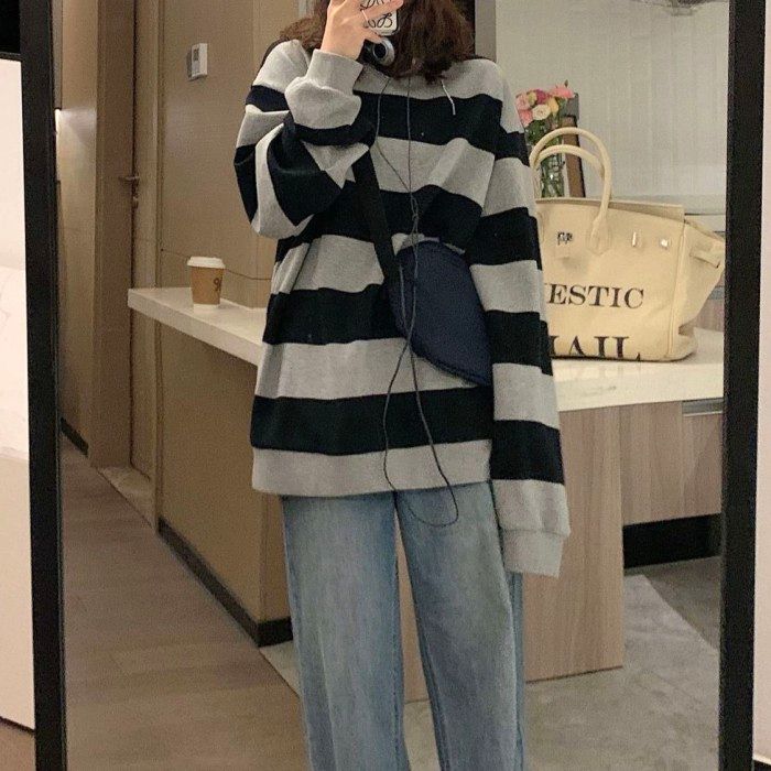 ボーダーコットントレーナー◆トレーナー カジュアル系 M、L、XL、XXL