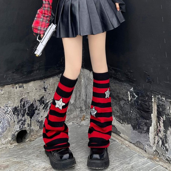 星柄ストライプレッグウォーマー◆レッグウォーマー ソックス