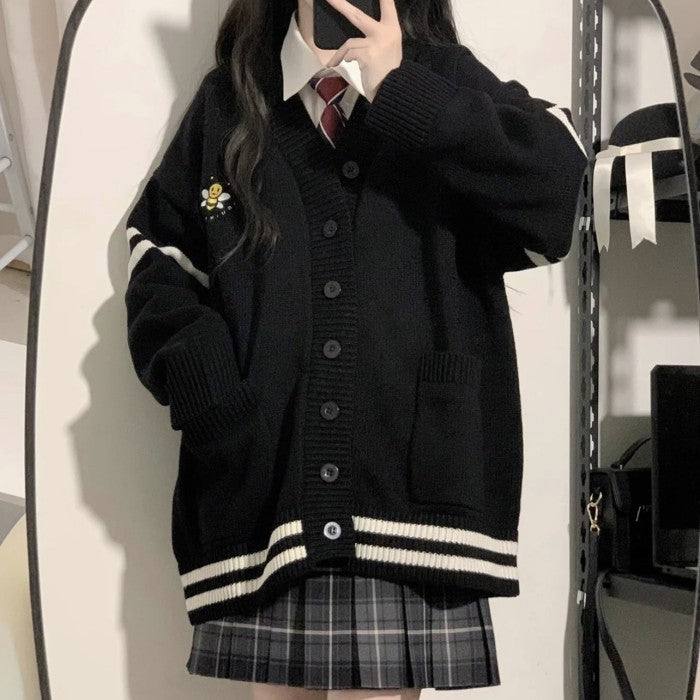 シャツ+チェック柄スカート+カーディガン+ネクタイ4点セット(56)◆カーディガンセット 学生服 S、M、L、XL