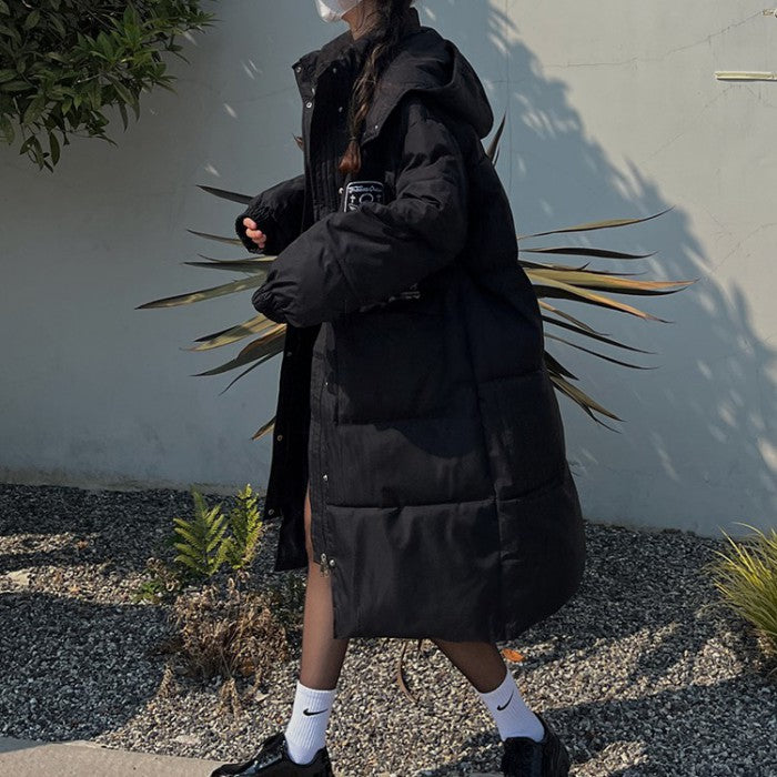 ミモレ丈中綿ブラックコート◆コート 学生服 S、M、L、XL