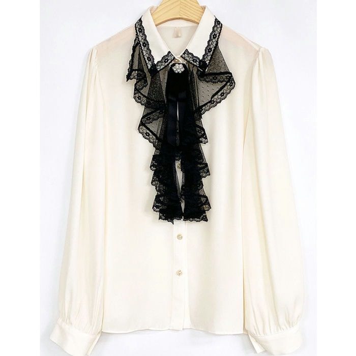 レースラッフルボウタイブラウス◆ブラウス 量産型 S、M、L、XL