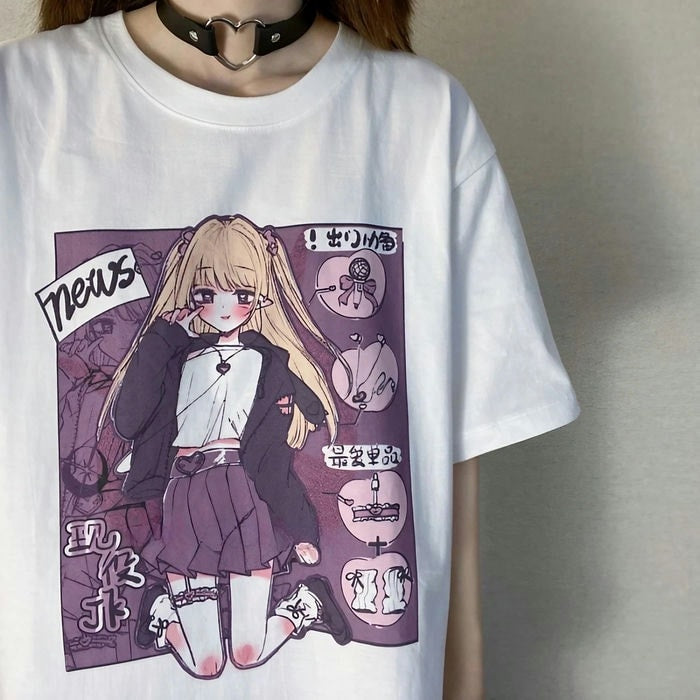 イラストプリントコットンTシャツJKガールver◇イラストTシャツ