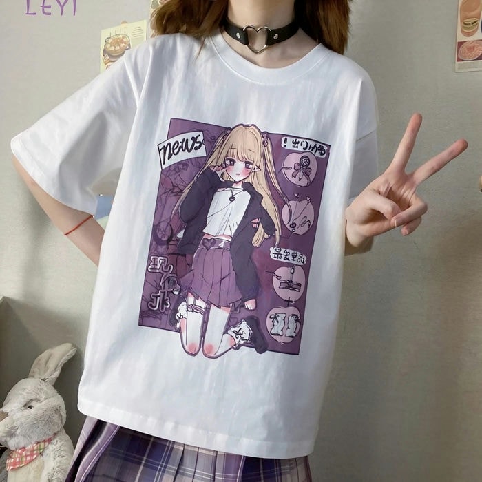 イラストプリントコットンTシャツJKガールver◇イラストTシャツ