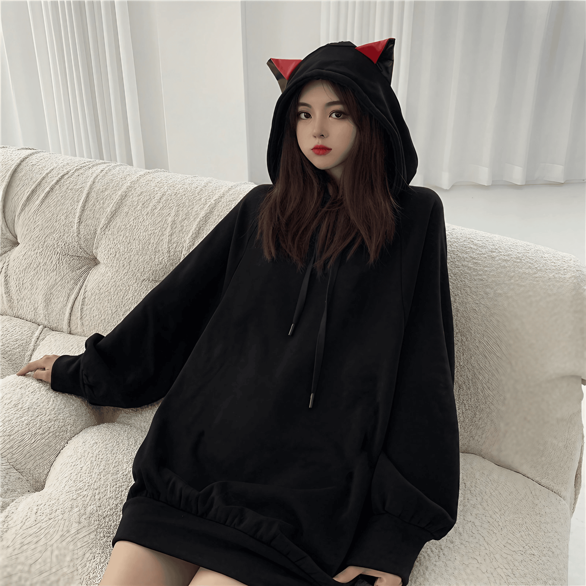角付ブラックルーズパーカー◆パーカー 地雷系 M、L、XL、XXL