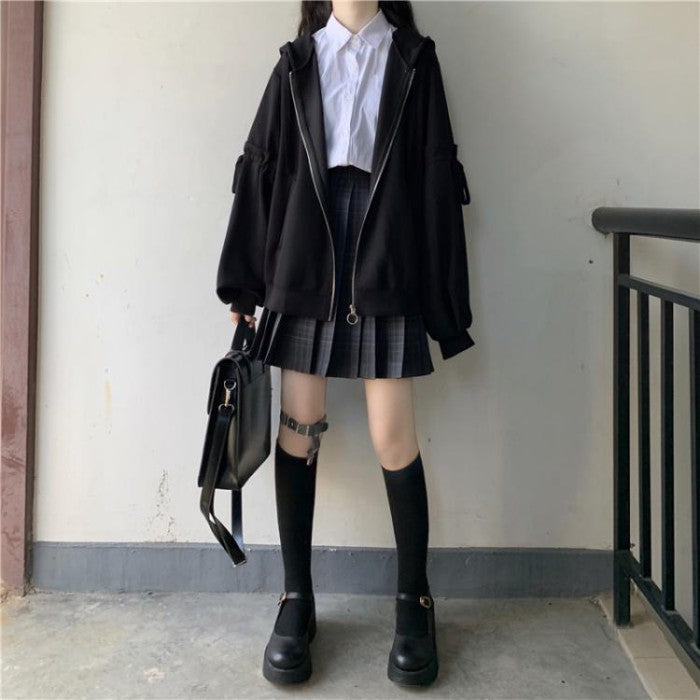 サイドリボンルーズオーバージップアップパーカー