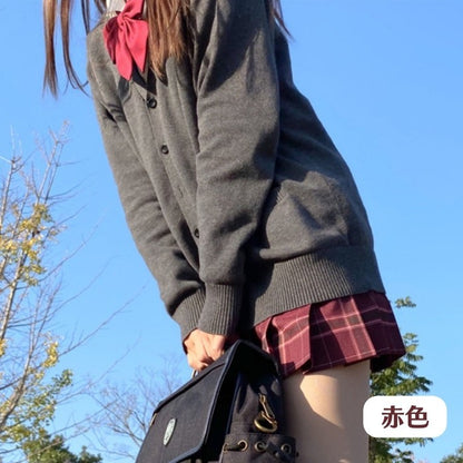 シャツ+スカート+リボンタイ+カーディガン4点セット(11)◆カーディガンセット 学生服 S、M、L、XL