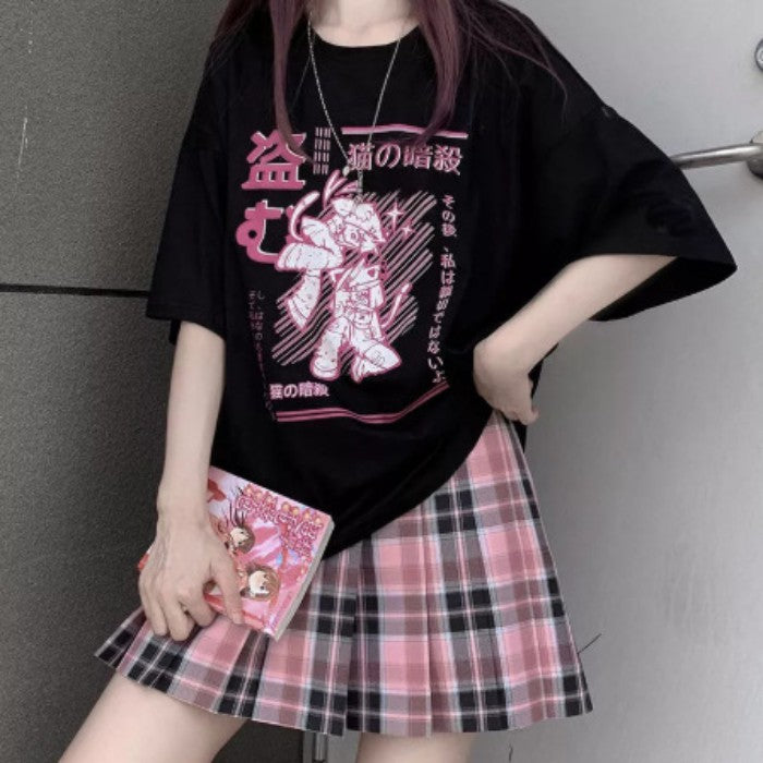 イラストプリントTシャツ猫の暗殺ver◆イラストTシャツ ガーリー系 M、L、XL、XXL、XXXL