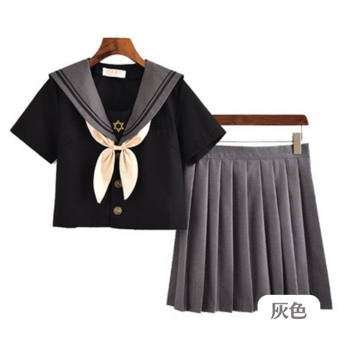半袖セーラー服上下+リボンセット<2>◇セーラー服 学生服 S、M 