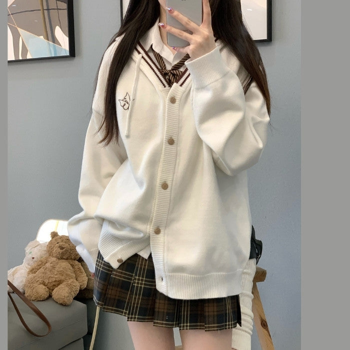 フード付ニットカーディガン◇カーディガン 学生服 S、M、L、XL – CIELOHUK