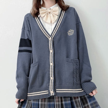 Vネックツイストニットカーディガン[6]◆カーディガン 学生服 S、M、L