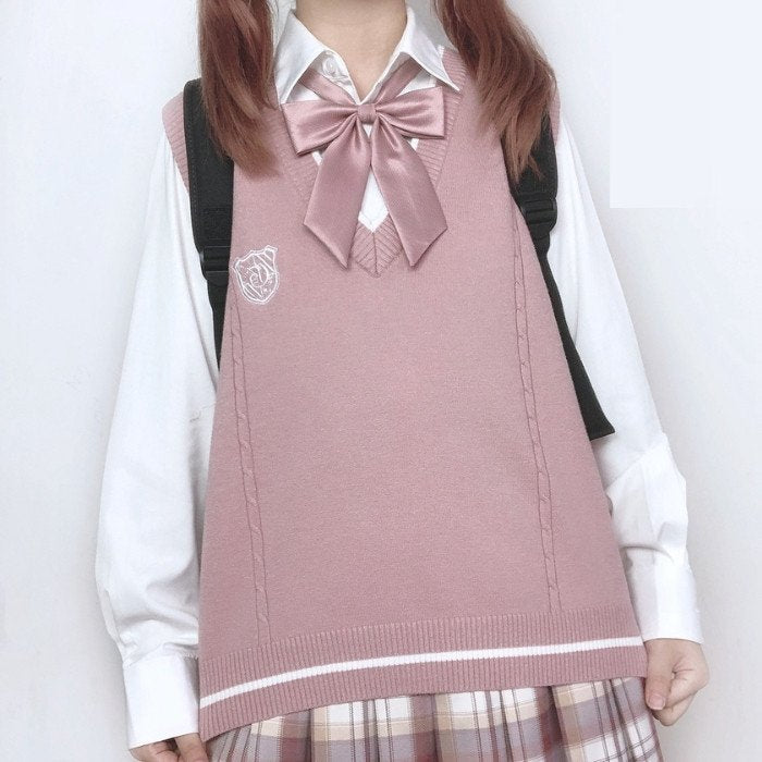 Vネック刺繍入ニットベスト◇ベスト 学生服 S、M、L、XL – CIELOHUK