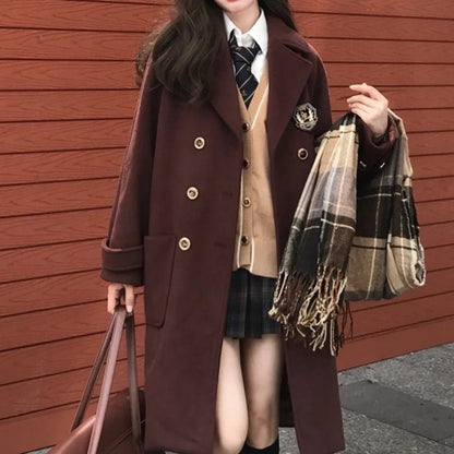 ダブルブレストロングウールコート◆コート 学生服 S、M、L、XL