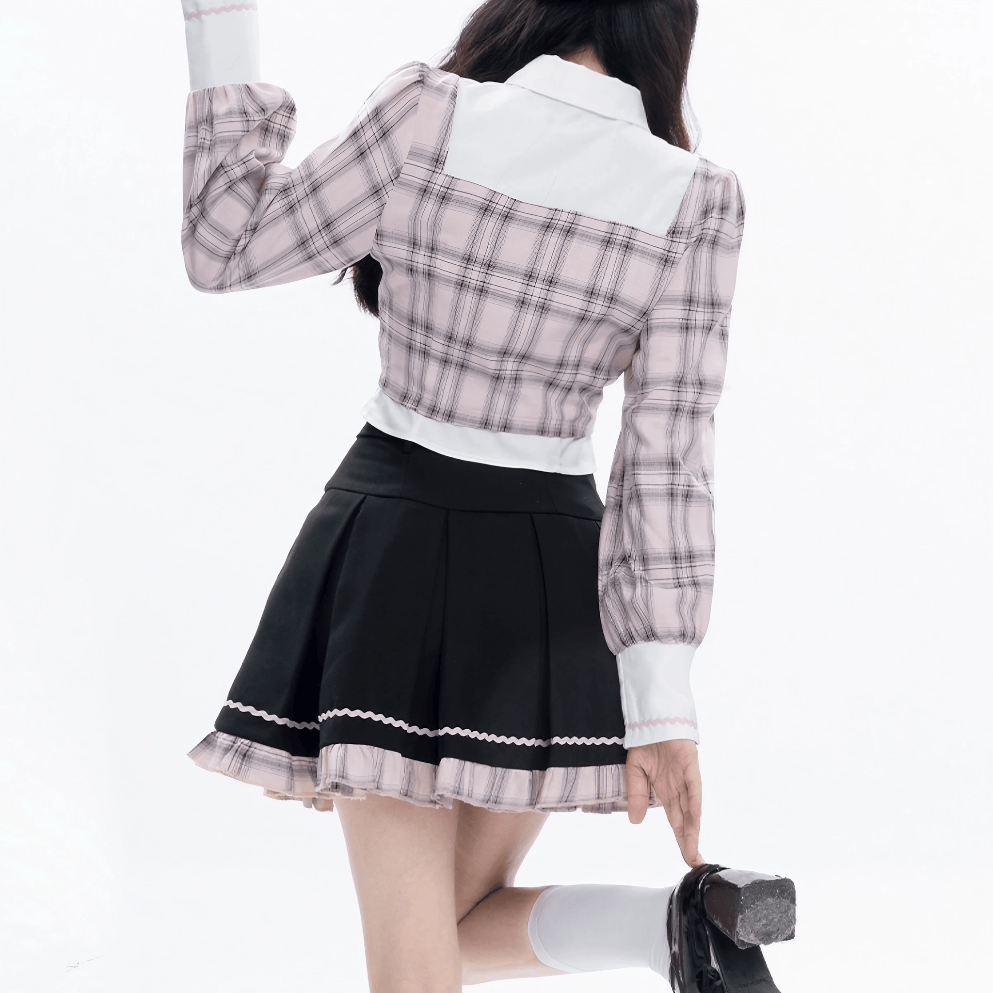 【LALAJK】格子柄フリルプリーツスカート◆ブラウス 量産型 S、M、L、XL
