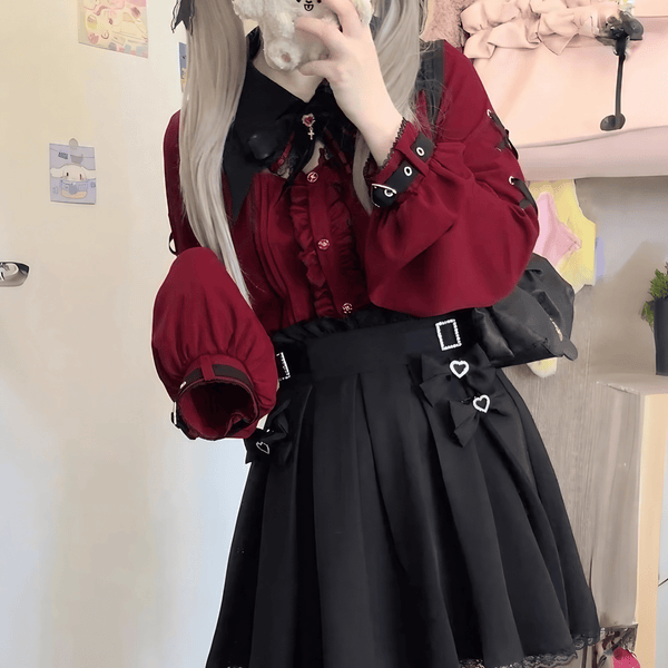 バットカラーレースアップブラウス◆ブラウス 地雷系 S、M、L、XL