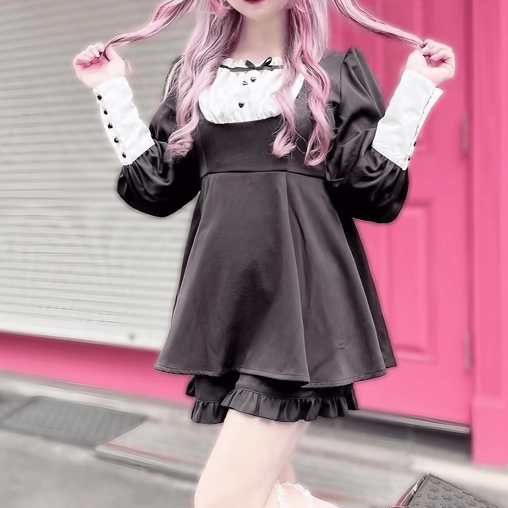 ロングカフスワンピース+ショーツセットアップ◆セットアップ 地雷系 S、M、L