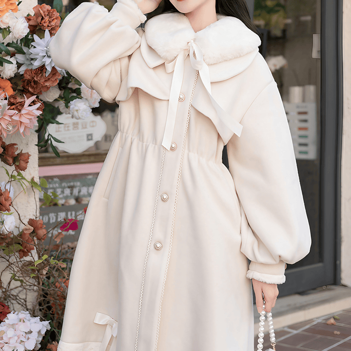 ファー付 リボン 量産型 甘め 後ろリボン コート 4L【新品未使用】 ファーカラーリボンデココート◇コート 量産型 S、M、L、XL