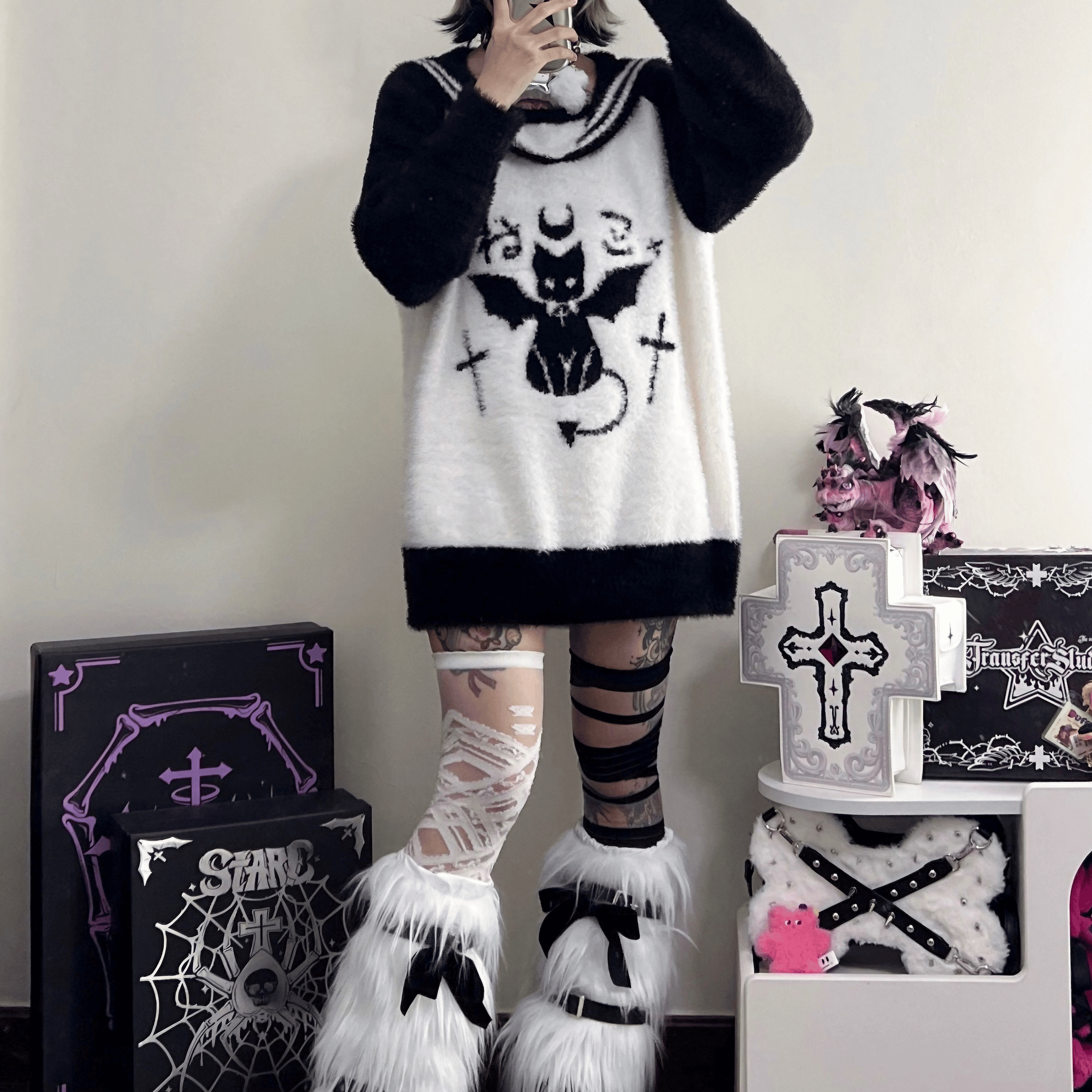 セーラーカラーデビルキャットニットセーター◆セーター 地雷系 S、M、L、XL
