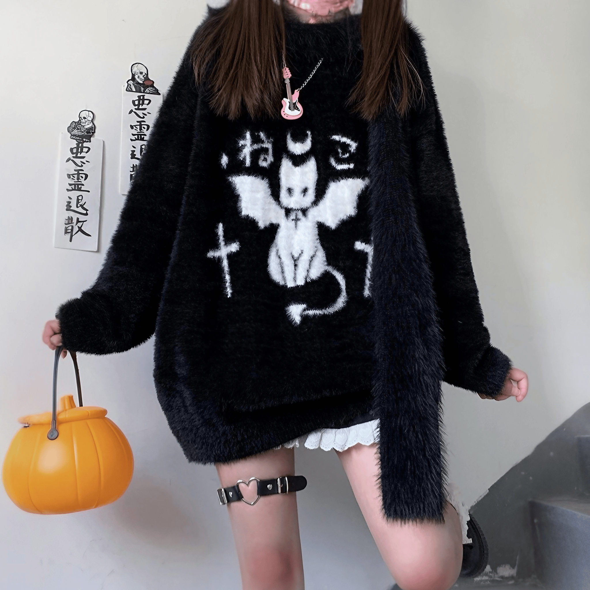 ブラックデビルキャットニットセーター◆セーター 地雷系 S、M、L、XL