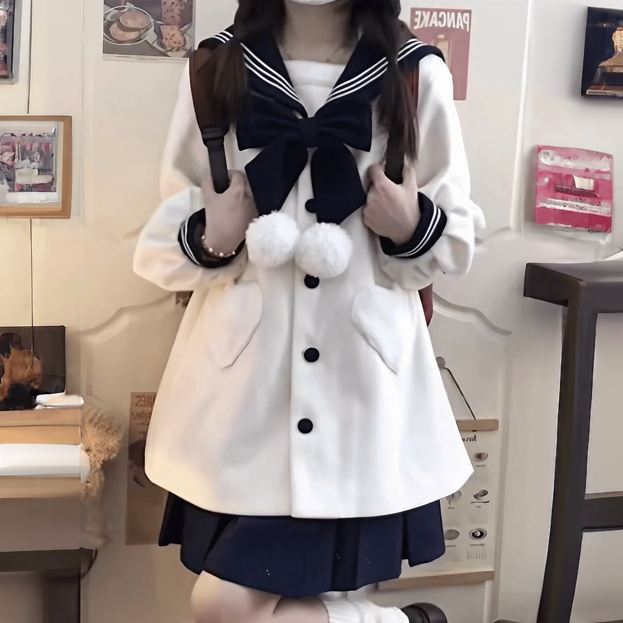 セーラーカラーボウタイウールコート◆コート ガーリー系 S、M、L、XL