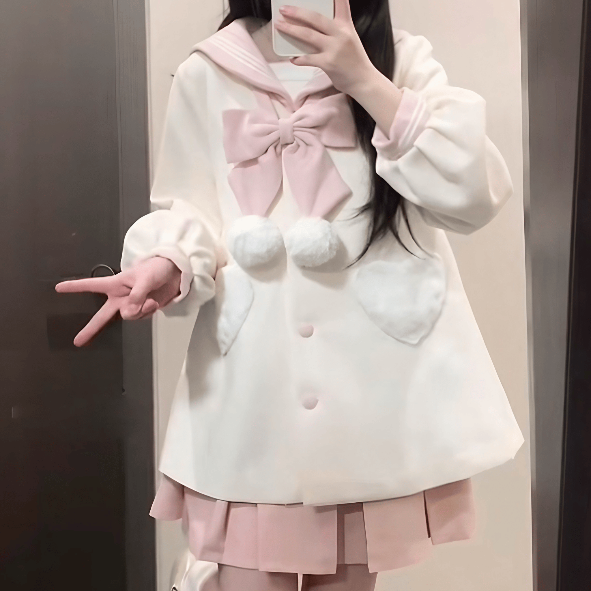 セーラーカラーボウタイウールコート◆コート ガーリー系 S、M、L、XL