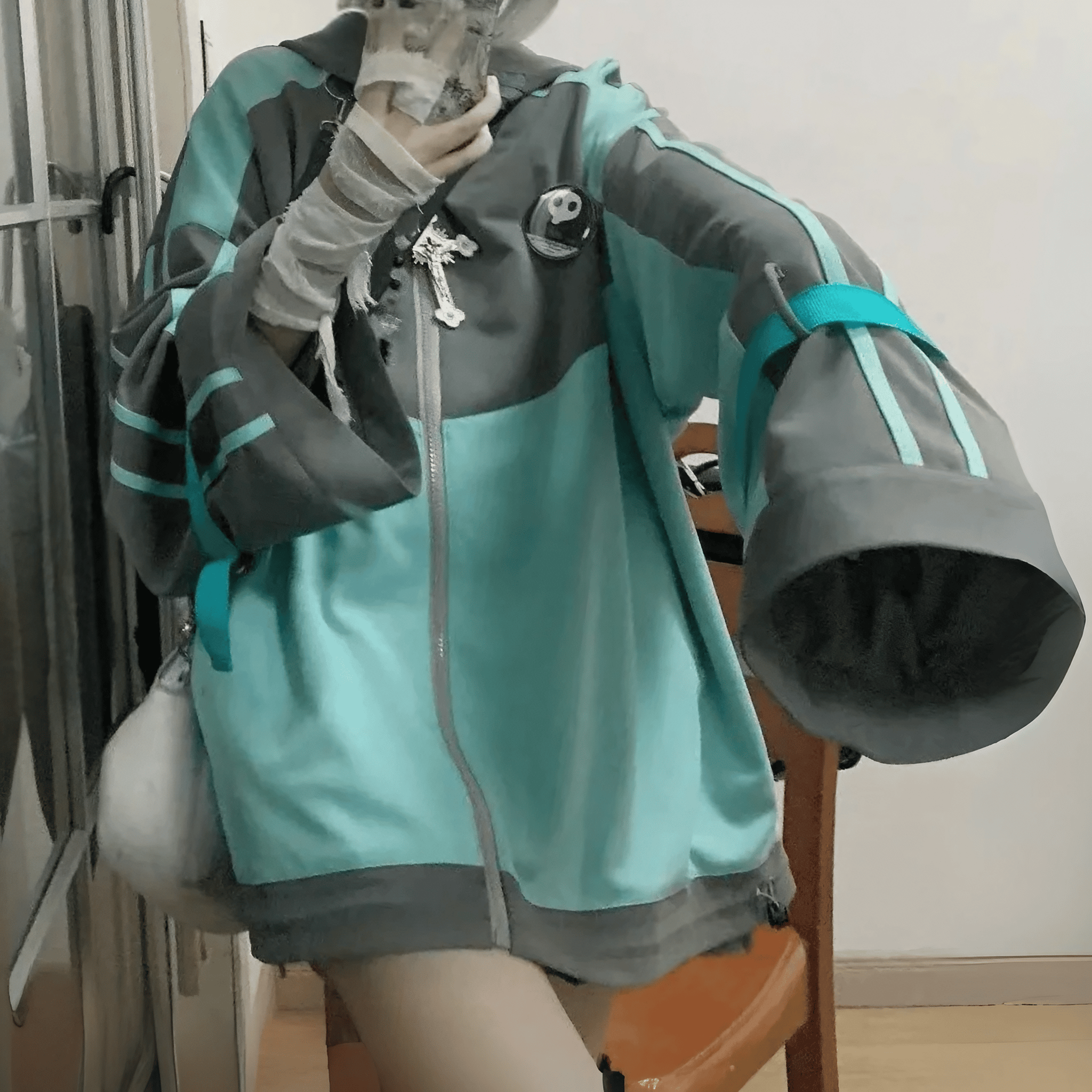 ワイドスリーブミントグレージャケット◆ジャケット サブカル系 S、M、L、XL