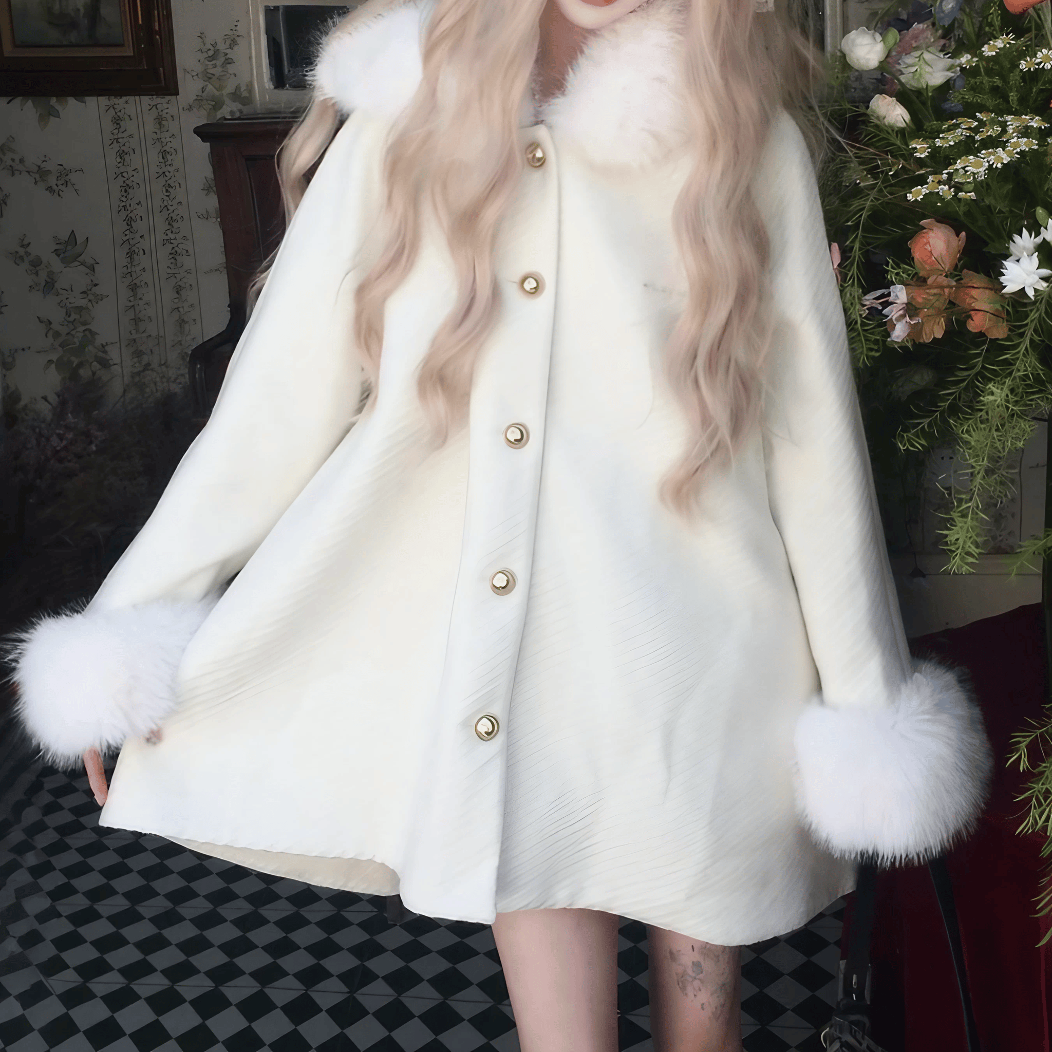 ホワイトファー フード付きケープコート LIZLISA コート ｜ LIZ LISA