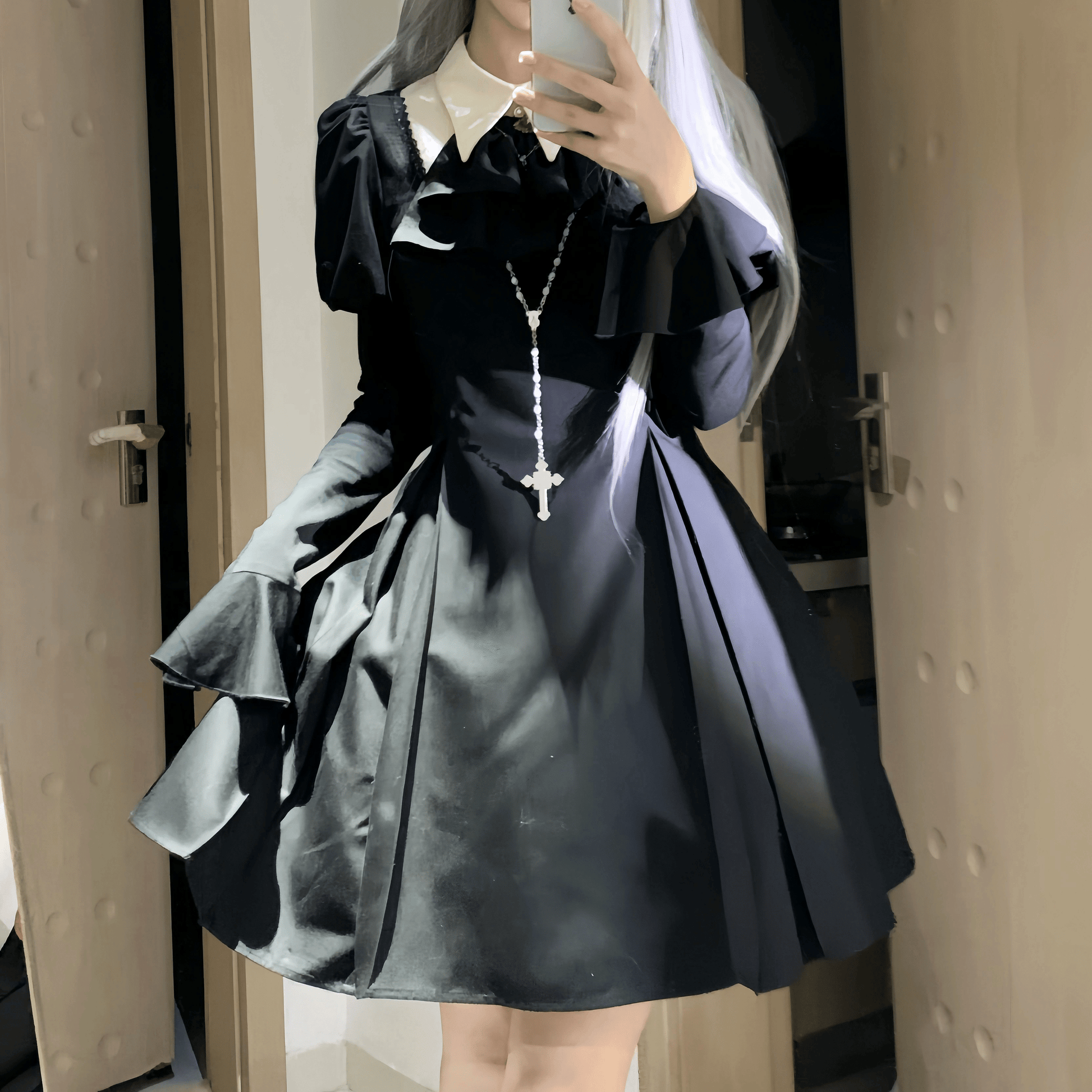 修道服風ゴシックワンピース ワンピース ゴシック系 S、M、L、XL – CIELOHUK