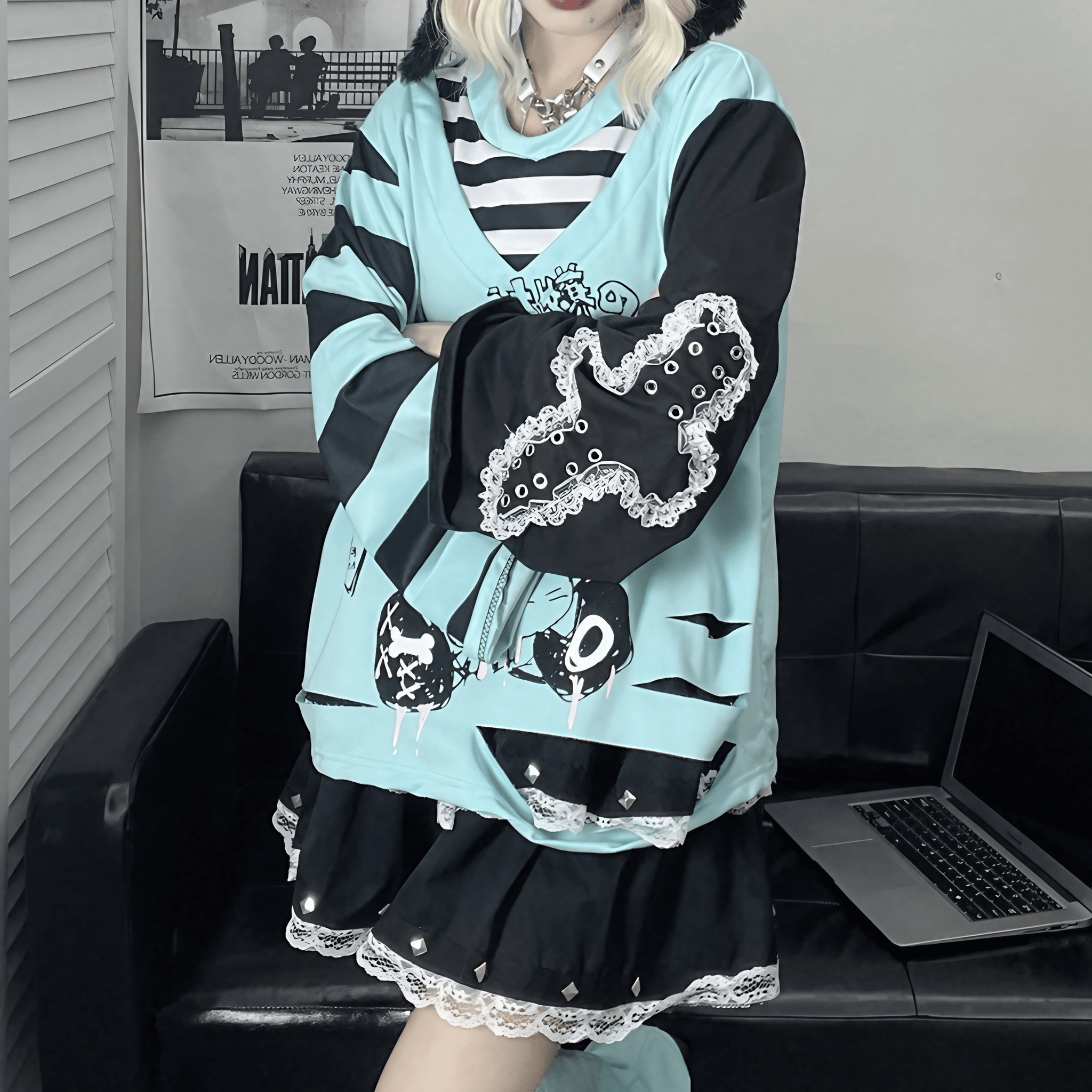 フェイクレイヤードガールプリントシャツ◆シャツ サブカル系 ワンサイズ