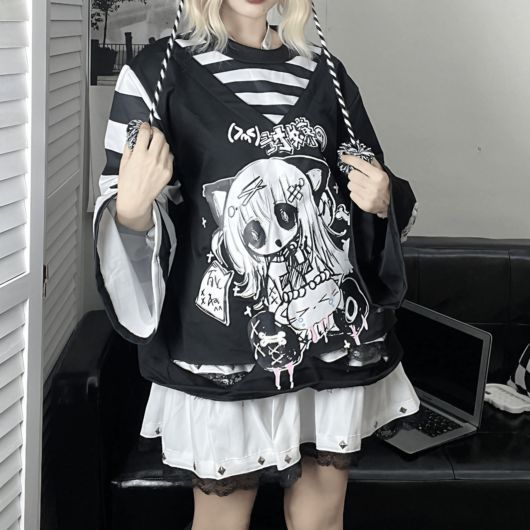 フェイクレイヤードガールプリントシャツ◆シャツ サブカル系 ワンサイズ