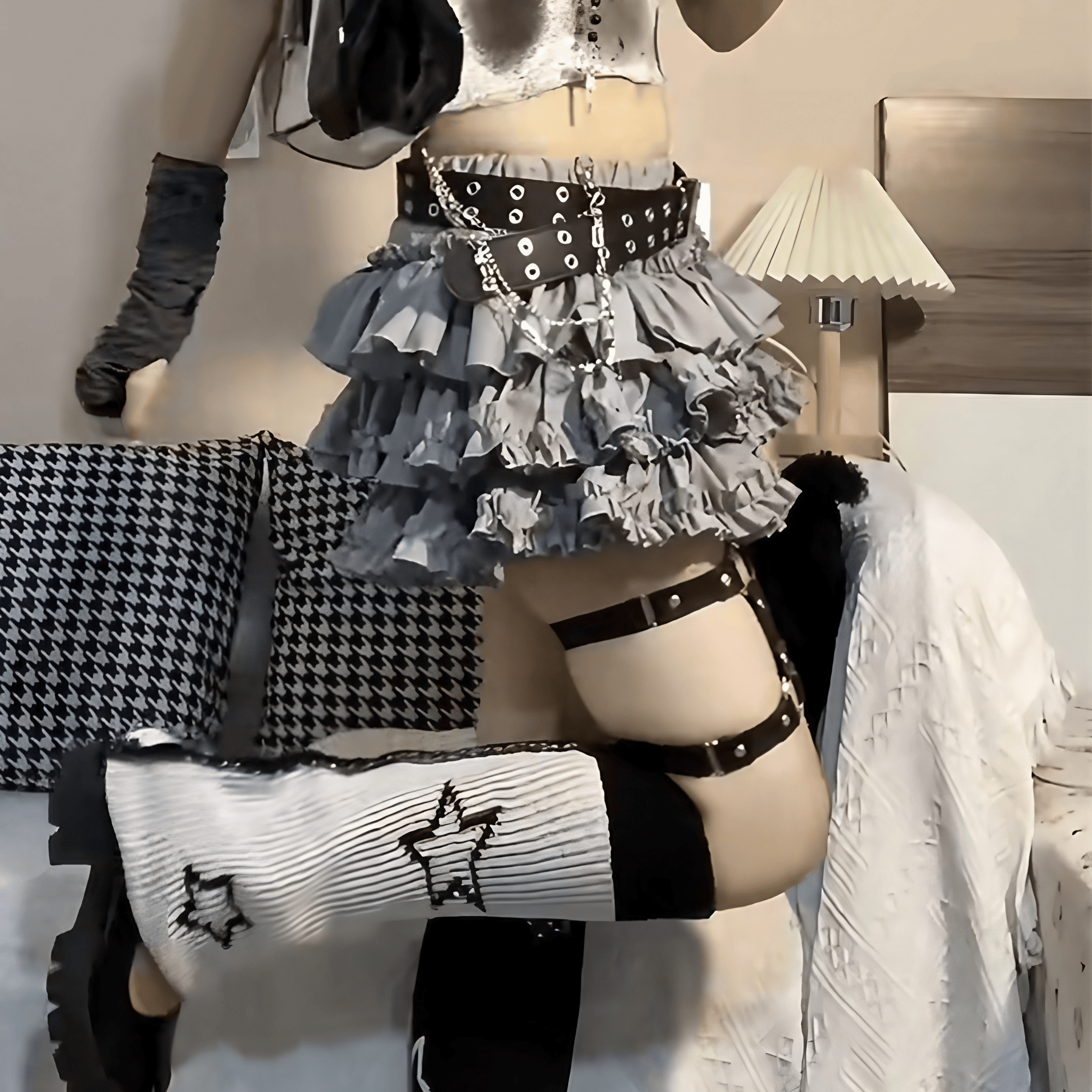 グレーフリルケーキスカート◆ミニスカート サブカル系 M、L
