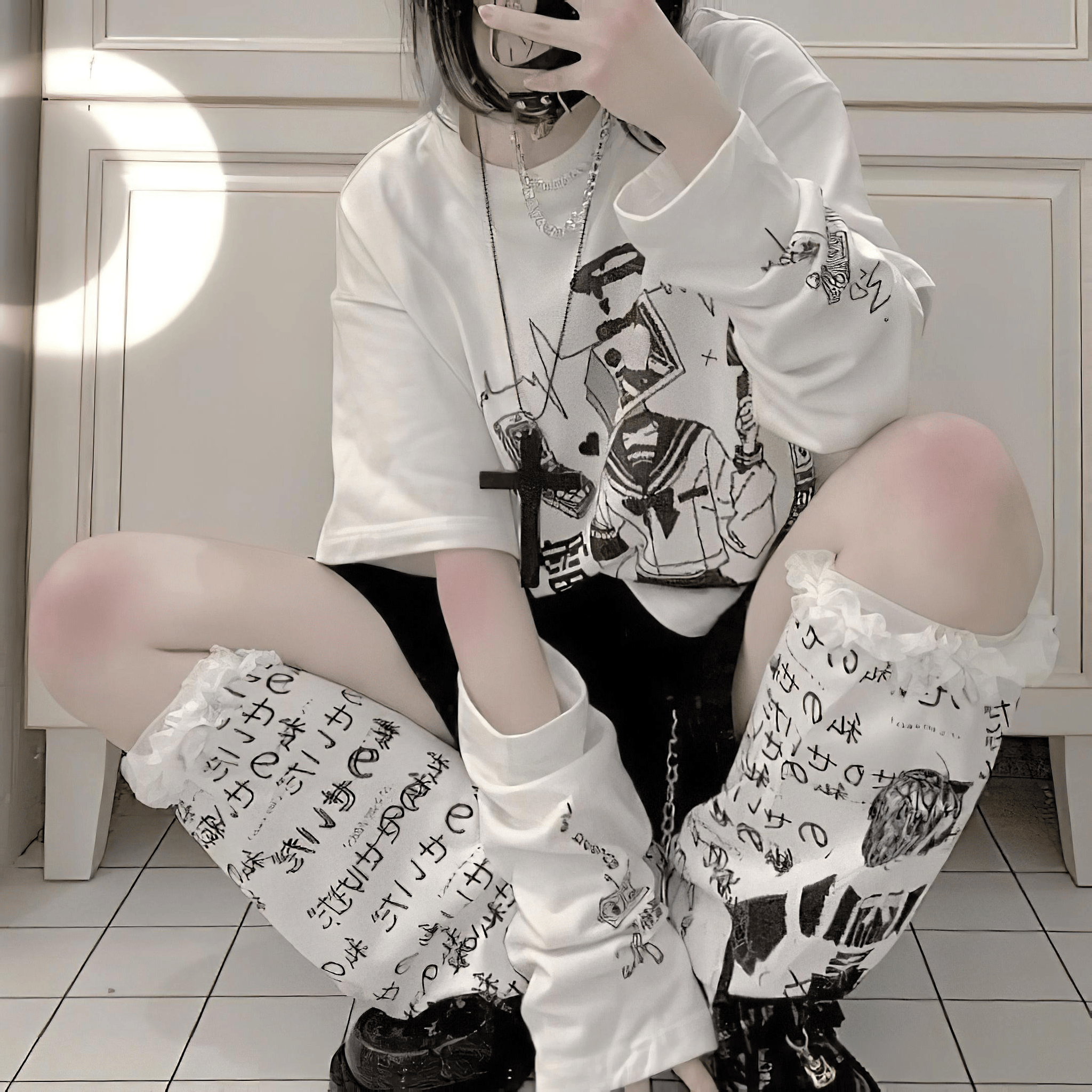 ポップデジタルガールTシャツ&アームカバー◆イラストTシャツ 地雷系 S、M、L、XL、XXL、XXXL