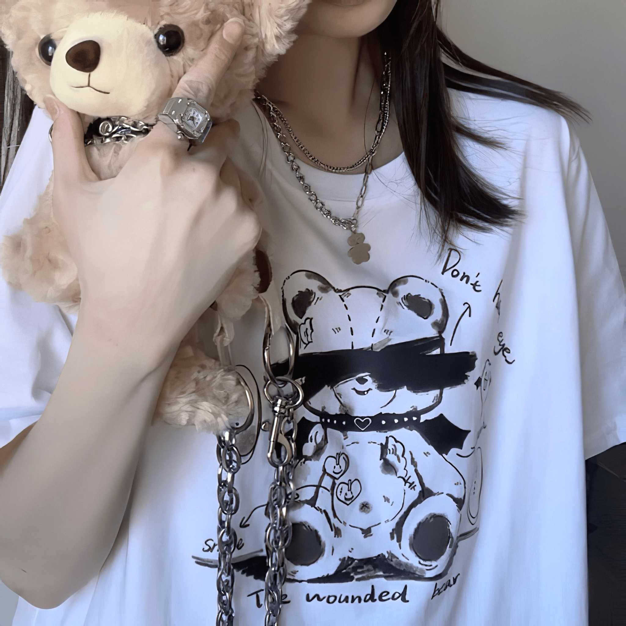 TANTA GIRLS クマプリント Tシャツ 可愛いい クマ刺繍ポイントTシャツ