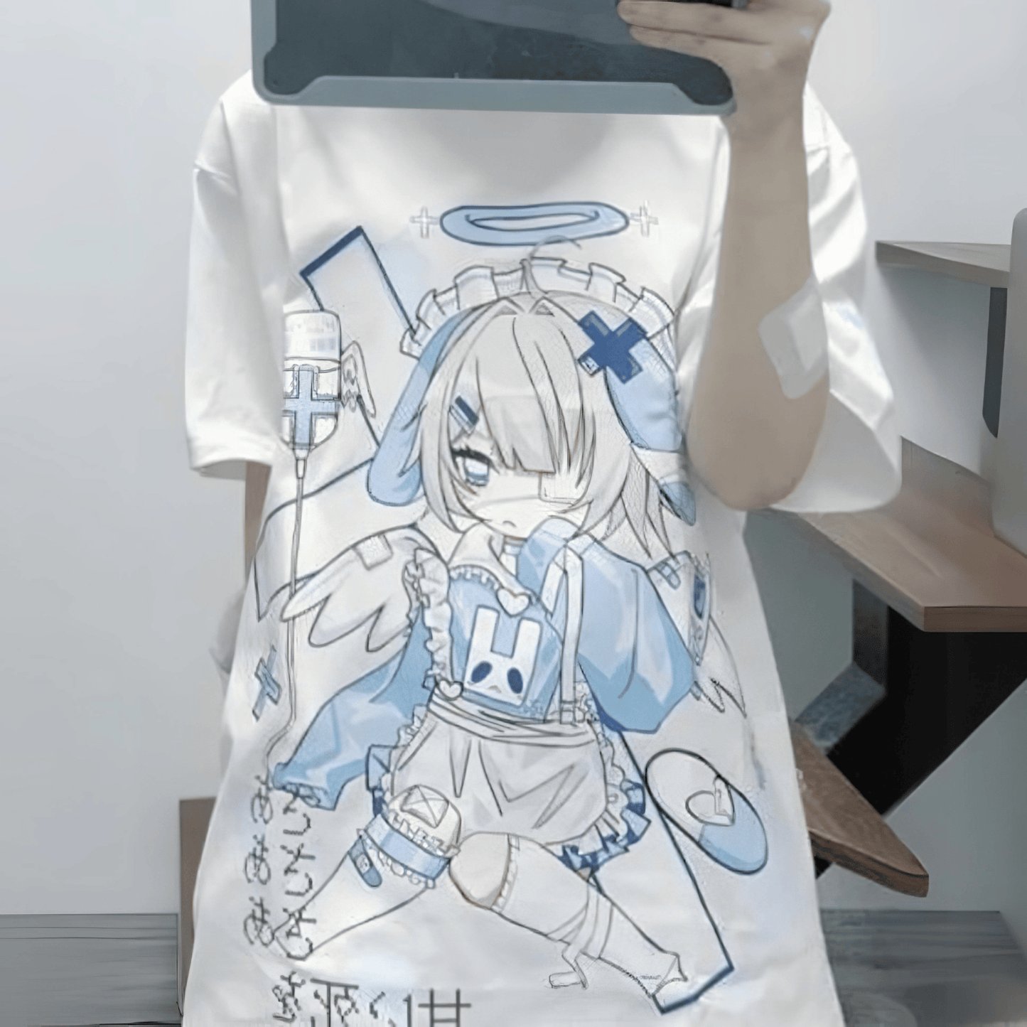 うさ耳エンジェルTシャツ◆イラストTシャツ 地雷系 S、M、L、XL、XXL