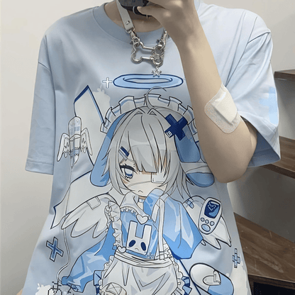 うさ耳エンジェルTシャツ◆イラストTシャツ 地雷系 S、M、L、XL、XXL