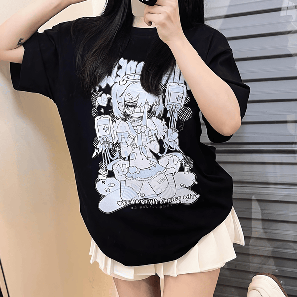 エンジェルガールプリントTシャツ◆イラストTシャツ 地雷系 M、L、XL、XXL