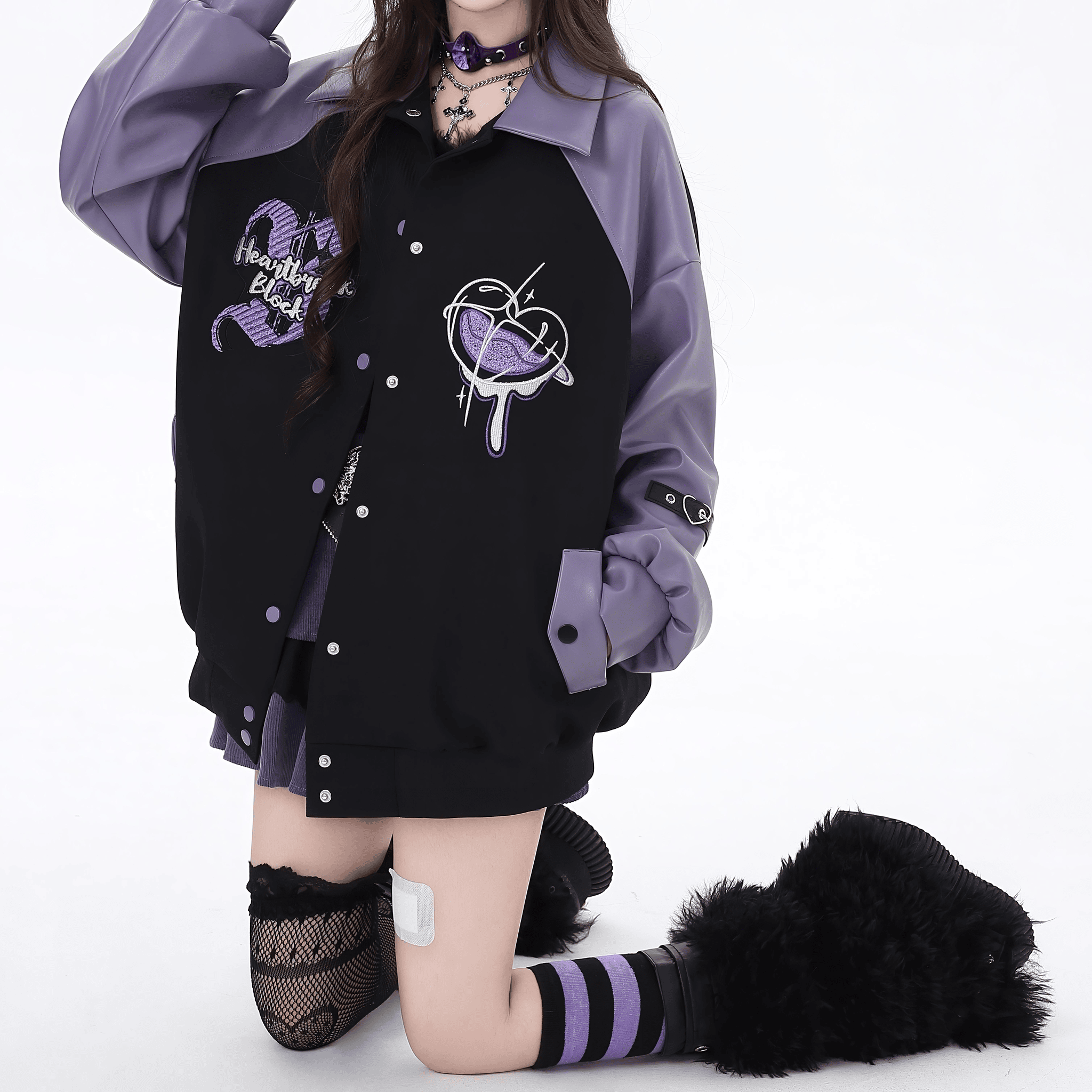 【CrazyGirl】ブラック×パープル刺繍デザインジャケット◆ジャケット 地雷系 S、M、L