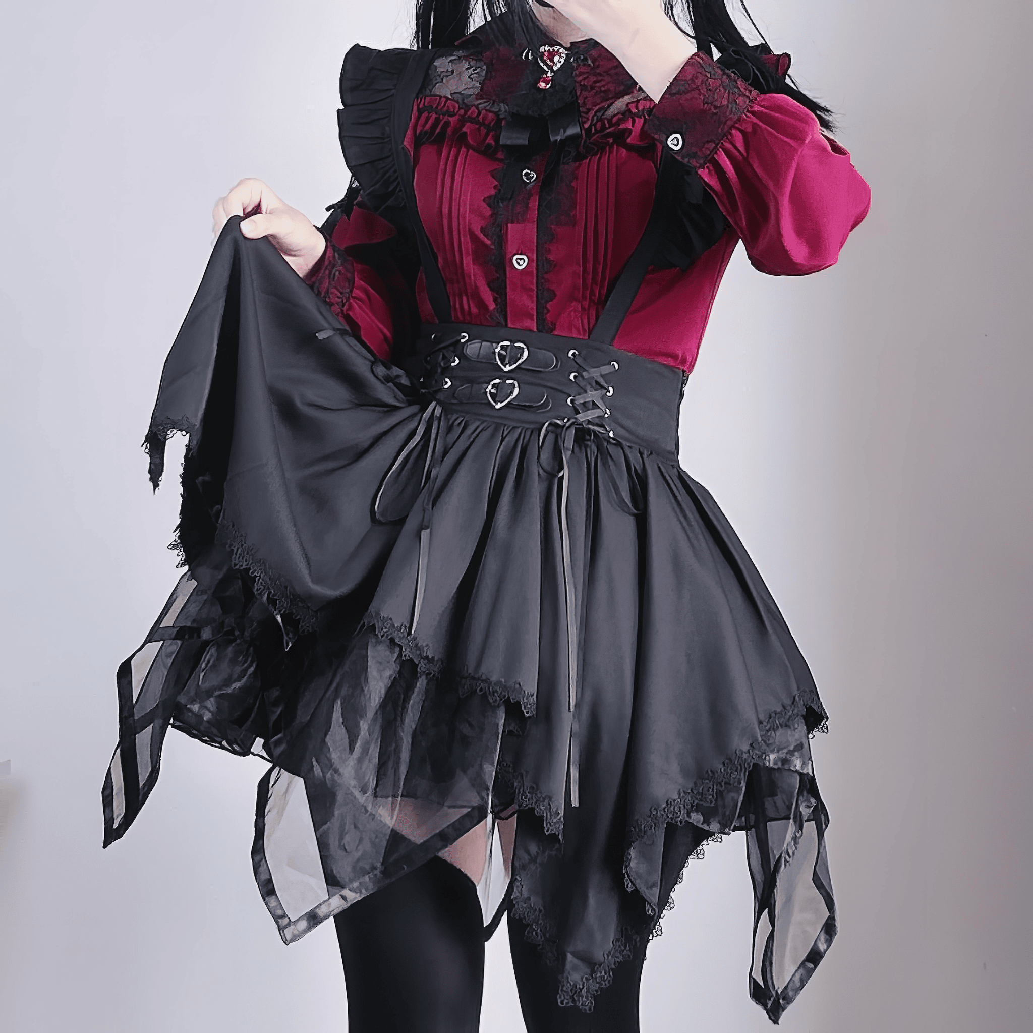 【BrokenBear】アシンメトリーゴシックレイヤードスカート◆ミニスカート 地雷系 XS、S、M、L、XL
