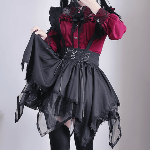 【BrokenBear】アシンメトリーゴシックレイヤードスカート◆ミニスカート 地雷系 XS、S、M、L、XL