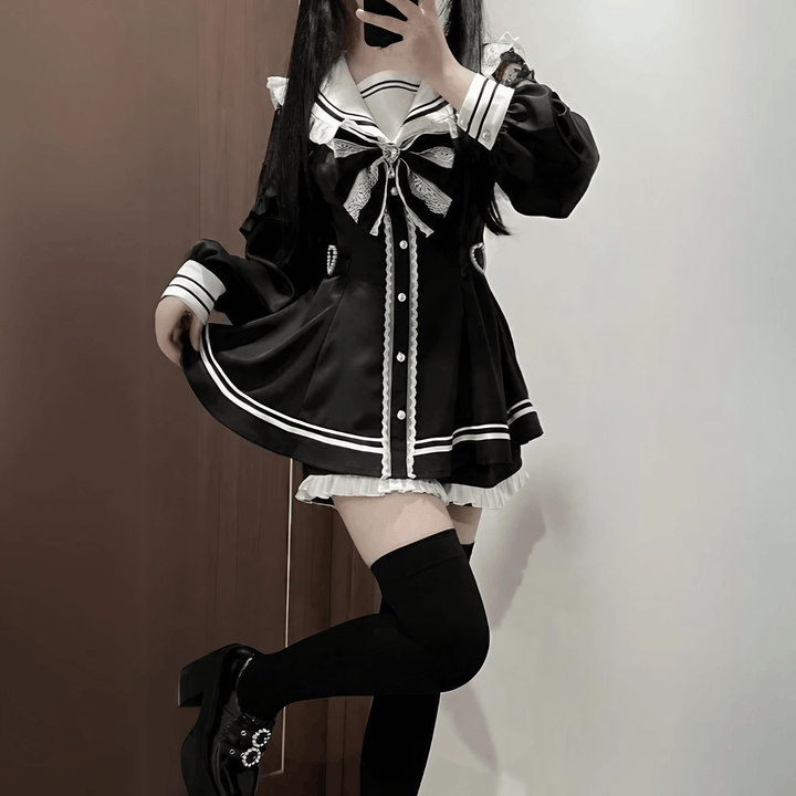 シアーレースセーラーカラーセットアップ◇セットアップ 地雷系 S、M シアーレースセーラーカラーセットアップ◇セットアップ 地雷系 S、M