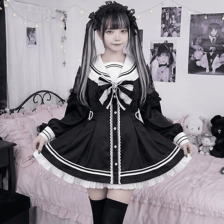 シアーレースセーラーカラーセットアップ◇セットアップ 地雷系 S、M