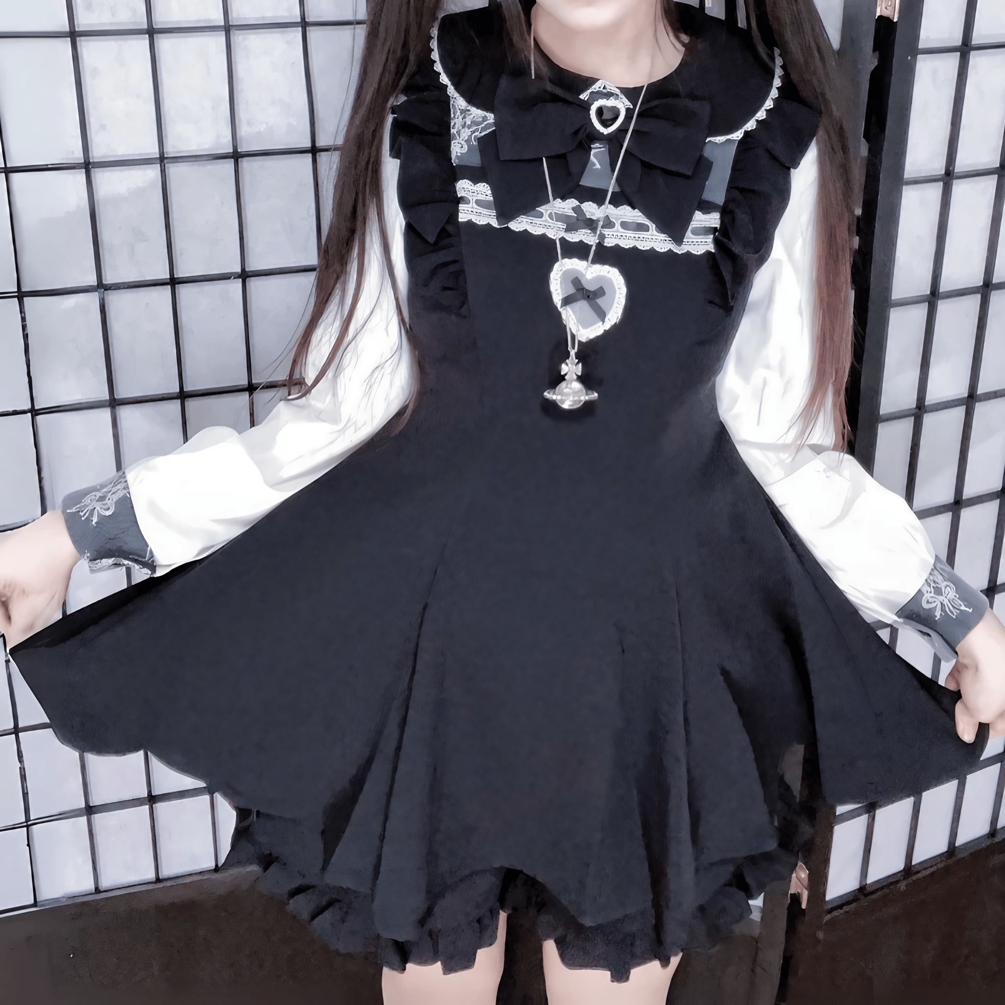 【AngelShare】クラシカルレースハートモチーフセットアップ◆セットアップ 地雷系 M、L、XL