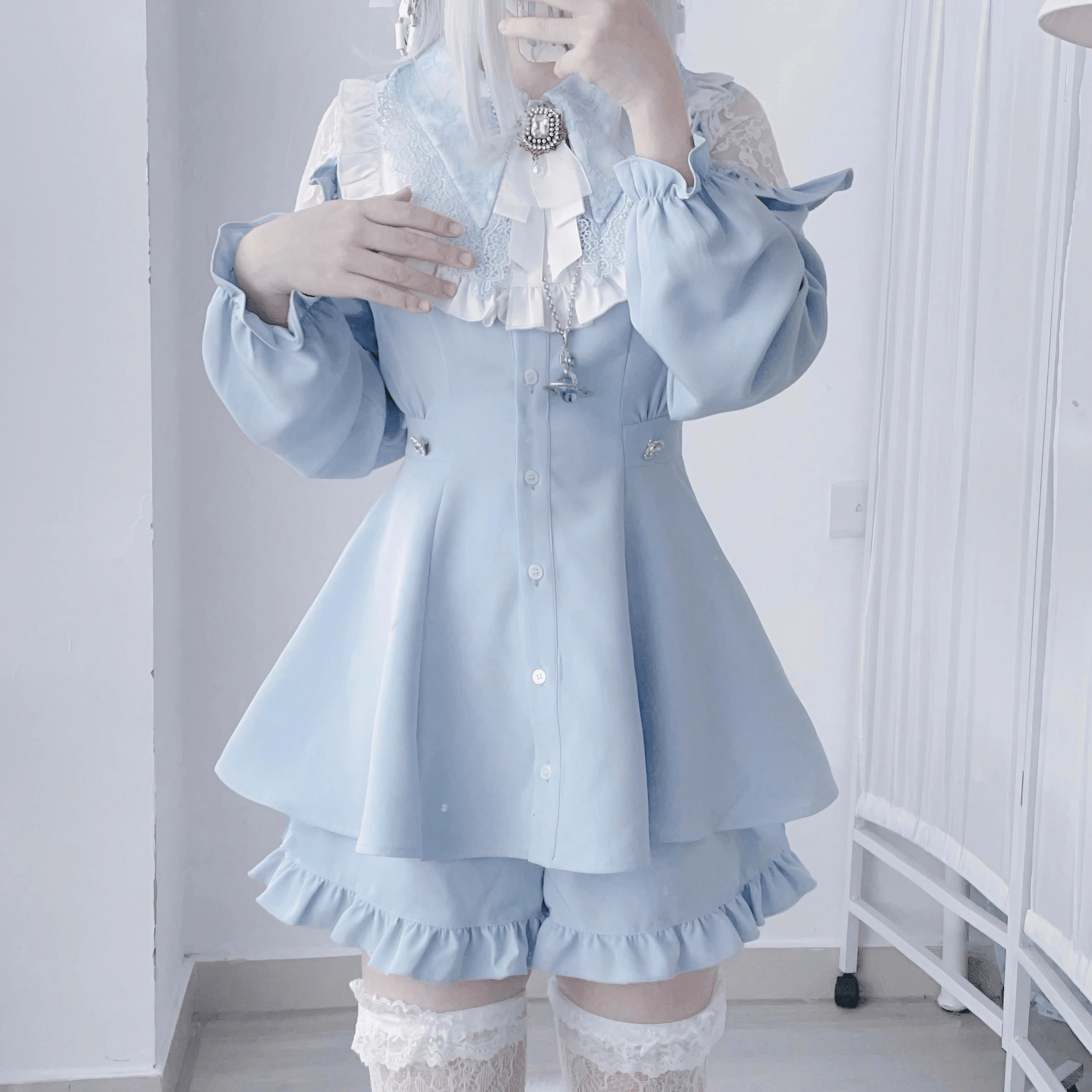 【AngelShare】レースフリルゴシックセットアップ◆セットアップ 地雷系 M、L、XL、XXL