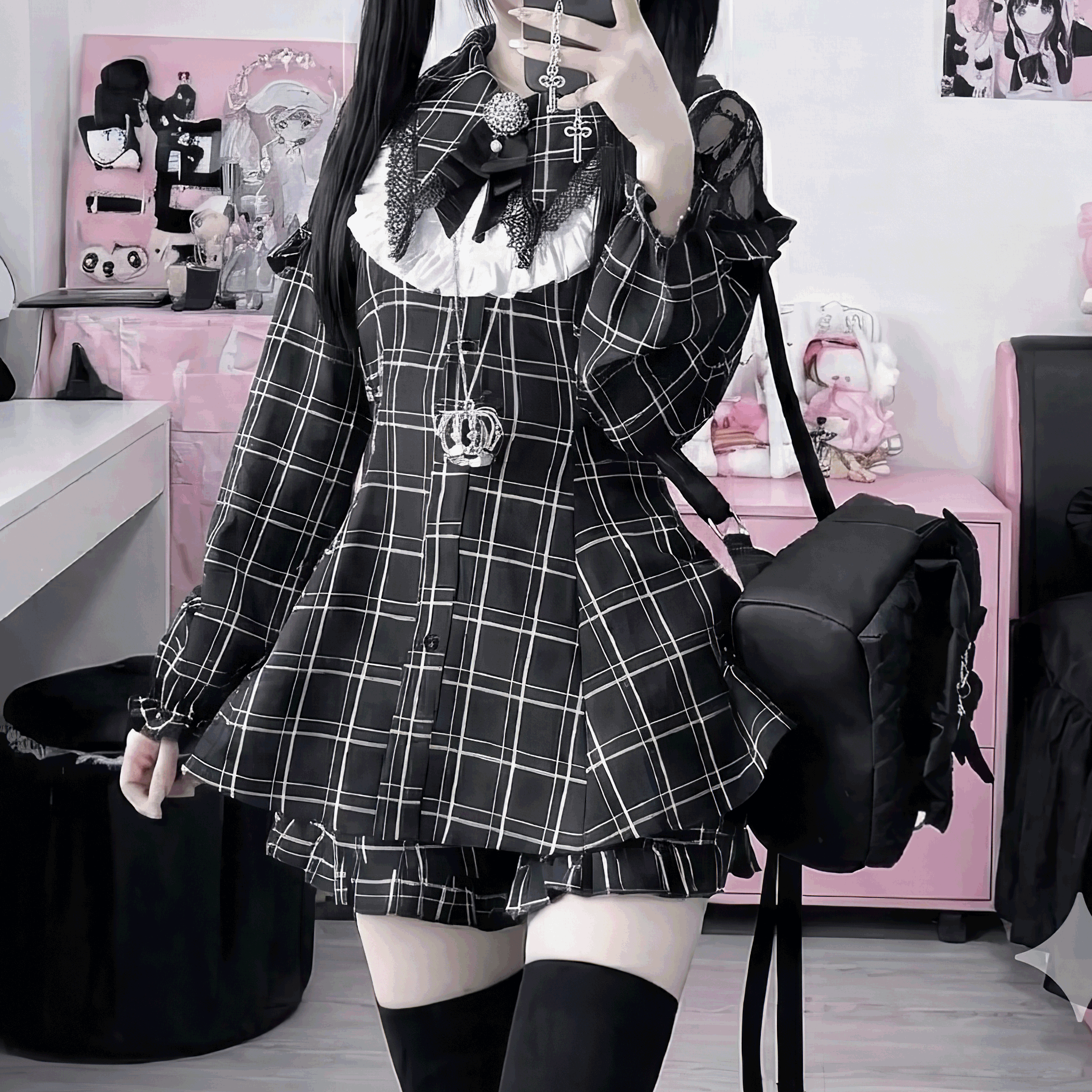 【AngelShare】チェックカラーフリルセットアップ◆セットアップ 地雷系 M、L、XL、XXL