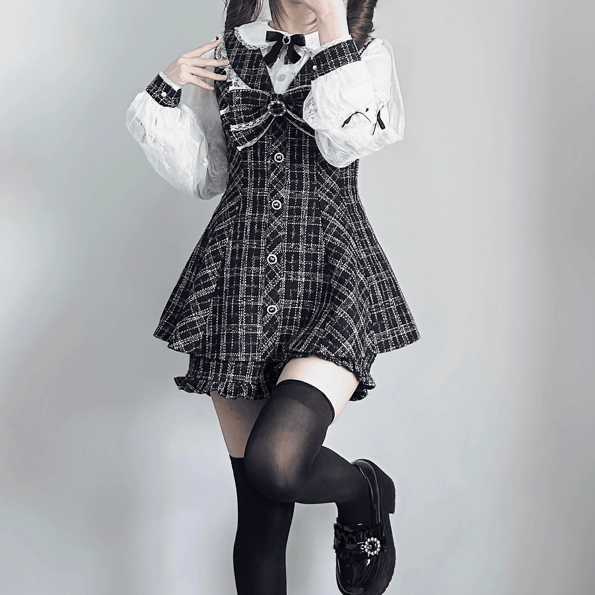 【VirtualParadise】ツイードチェックガーリーセットアップ◆セットアップ 地雷系 S、M、L、XL