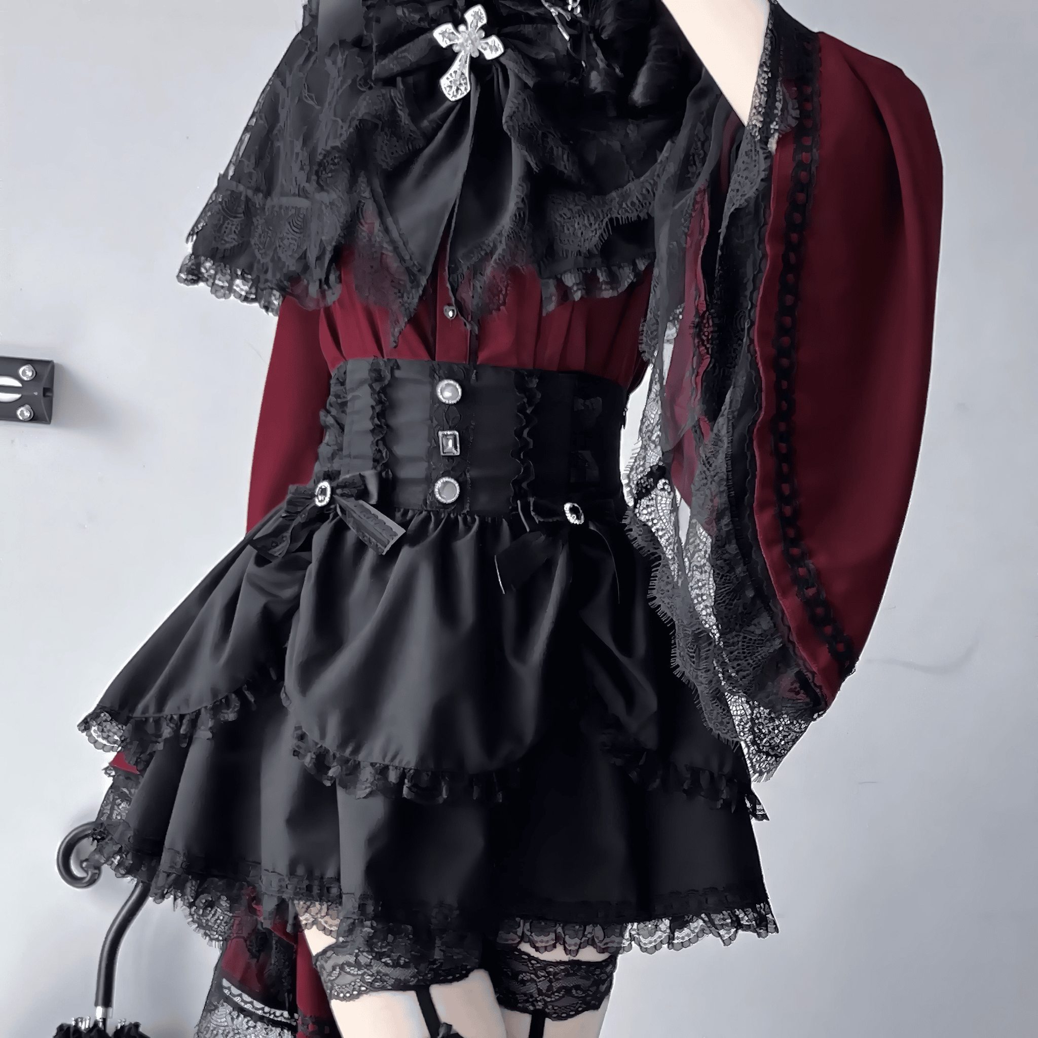 【VirtualParadise】クロスリボン＆レースゴシックスカート◆ミニスカート 地雷系 S、M、L、XL