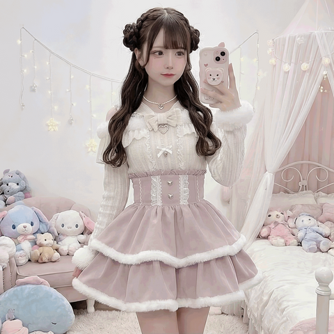 【VirtualParadise】Pearl & Heart Fluffy Knit Top ◆ Sweater ryosan-kei S, M, L, XL