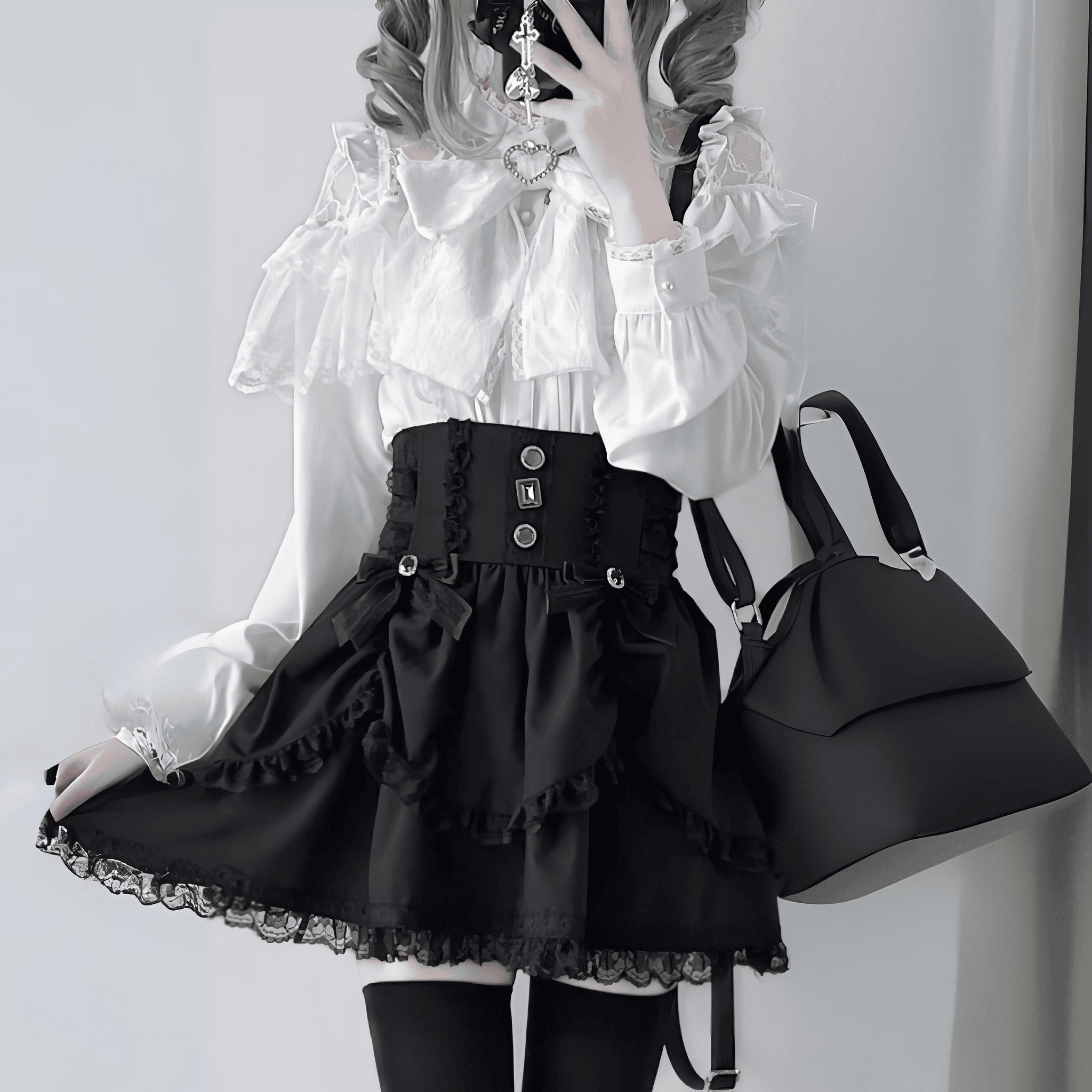 【VirtualParadise】リボン＆レースガーリーブラウス◆ブラウス 地雷系 S、M、L、XL