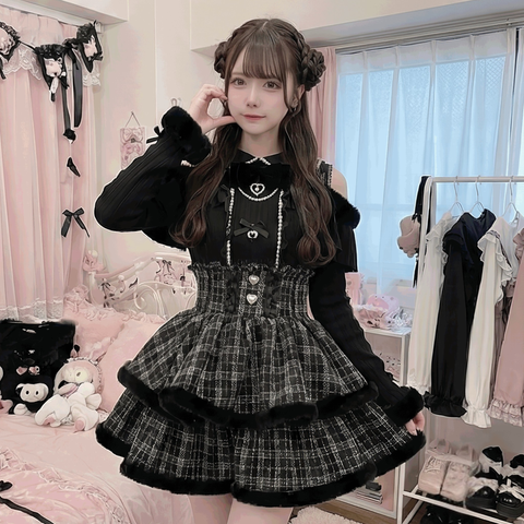 【VirtualParadise】パール＆ハートふわふわニットトップス◆セーター 量産型 S、M、L、XL
