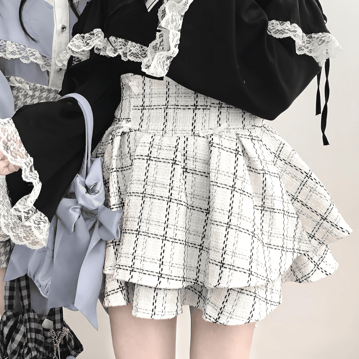 ツイード×リボンガーリーボリュームスカート◇ミニスカート ガーリー系